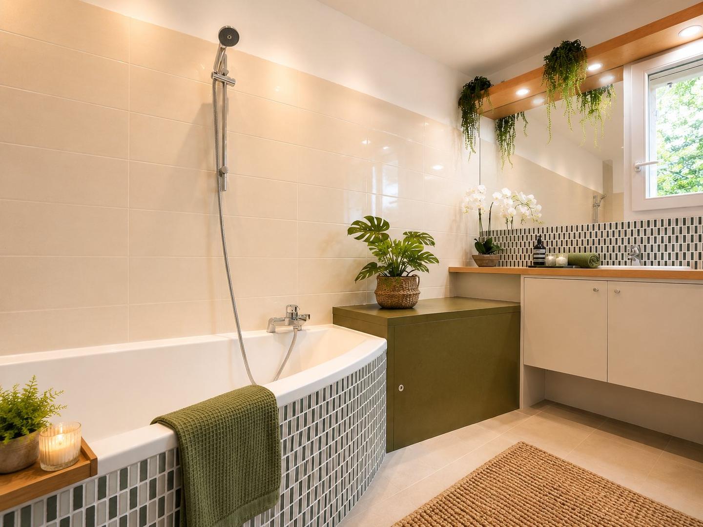 Salle de bains avec baignoire et douche