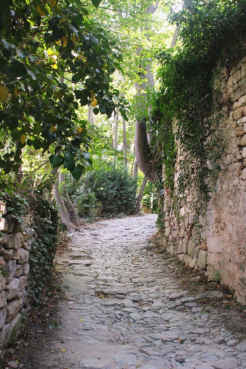 Old cobbled path between stone walls in the Luberon